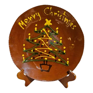 1980s Breininger Redware Merry Christmas Plate