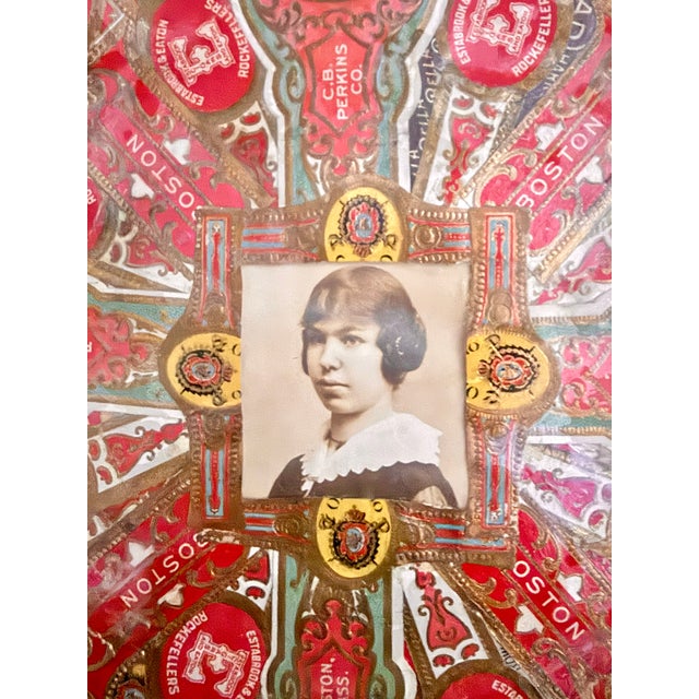 Early 20th Century Antique Folk Art Cigar Band Découpage Bowl With Central Portrait For Sale - Image 5 of 11
