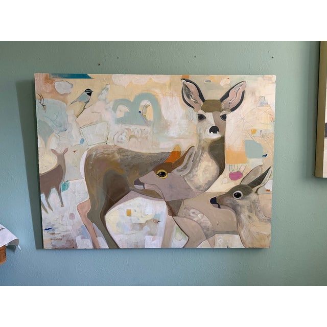 This 48” x 36” painting depicts “the best neighbors” the deer who frequent our neighborhood.painting was inspired by a...