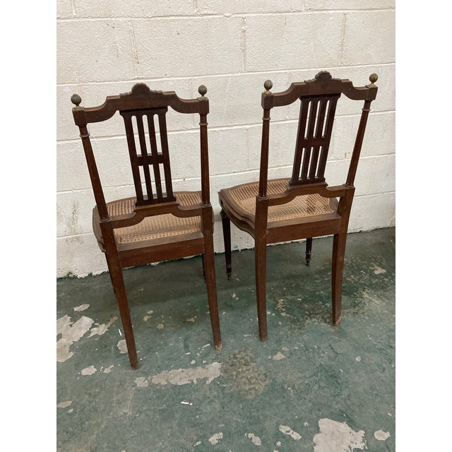 19th Century Lá Belle Epoque Louis XVI Style Mahogany Side Chairs With Caned Seats - a Pair For Sale In Atlanta - Image 6 of 12