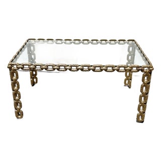 Mid-Century Modern Feathered Interlocking Chain Link Coffee Table in Gold Finish For Sale