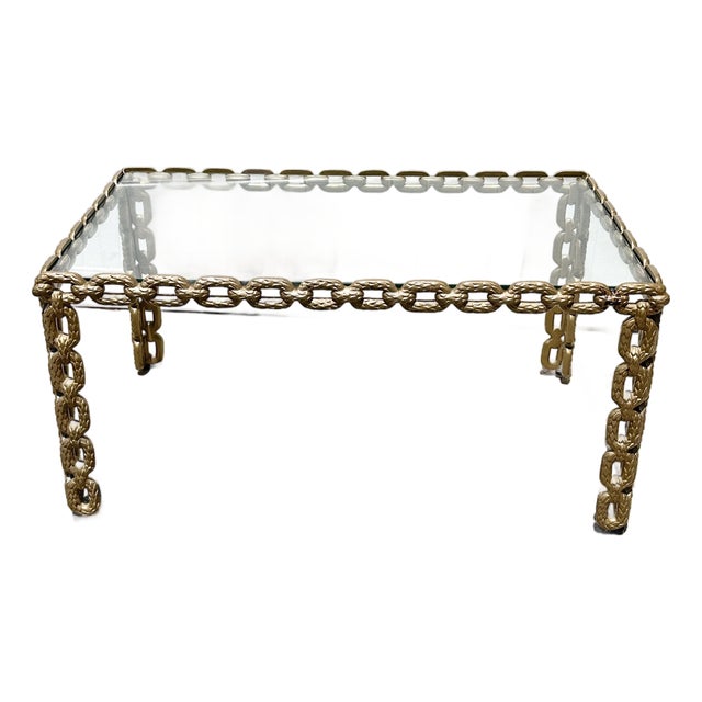 Mid-Century Modern Feathered Interlocking Chain Link Coffee Table in Gold Finish For Sale