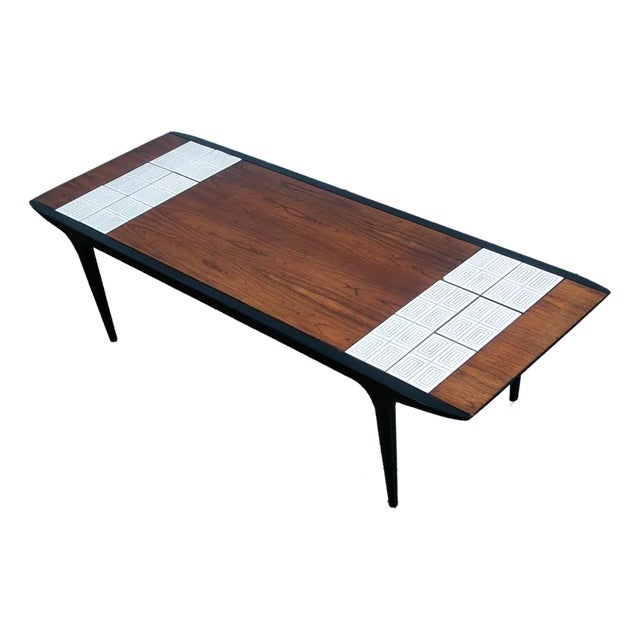 1960s Mid Century Modern Coffee Table Lane Cosmopolitan Surfboard Tile Rosewood Wood For Sale
