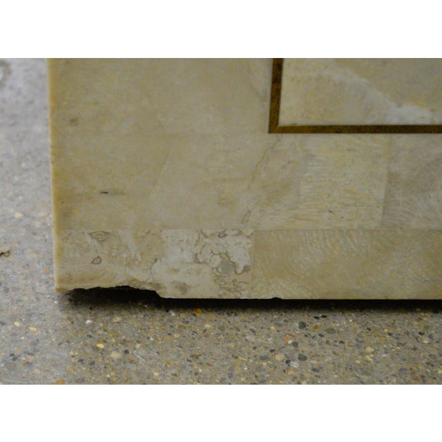 1980s Maitland Smith Style Tessellated Stone Brass Waterfall Floating Console Table Writing Desk For Sale - Image 9 of 13