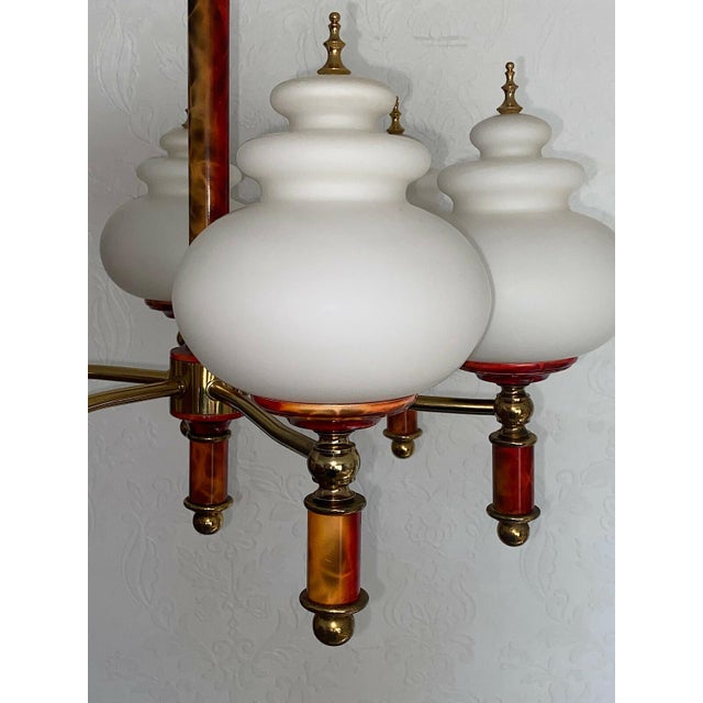 1950s Brass Glass Ball Six Light Chandelier, 1950s For Sale - Image 5 of 10