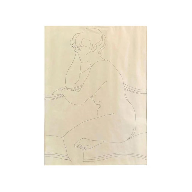 An original drawing by acclaimed American artist Joseph Hirsch (1910–1981), depicting a seated nude figure rendered in pen...