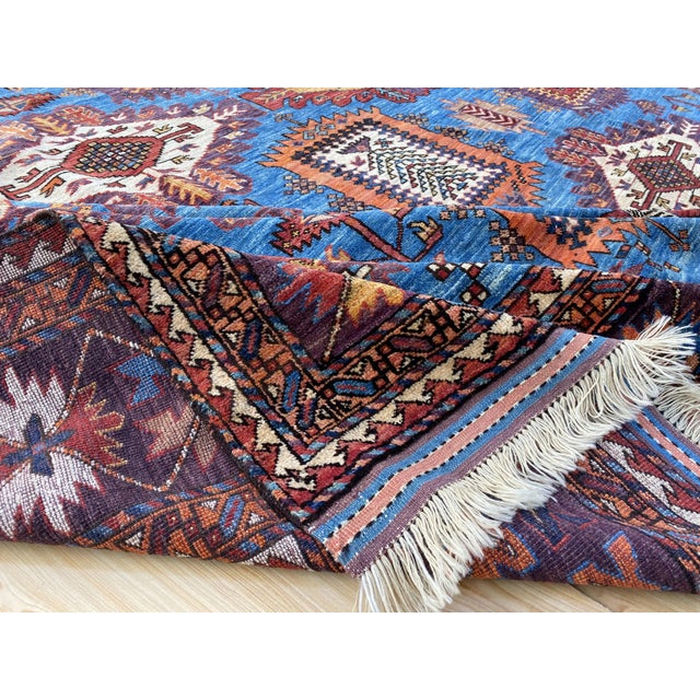 Textile Vintage Moghan Kazak Wool Rug, Blue Tree Medallion For Sale - Image 7 of 8