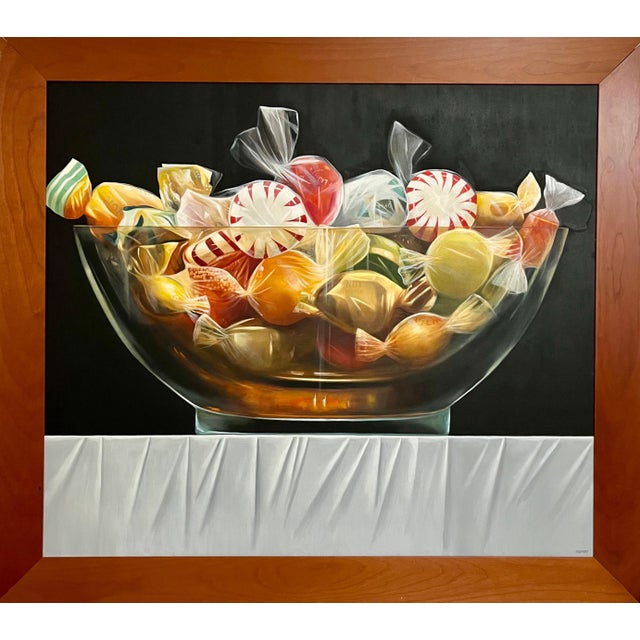 James Tormey, Original James Tormey Photo Realist Oil Painting Still Life Candy Bowl Pop Art For Sale - Image 4 of 8