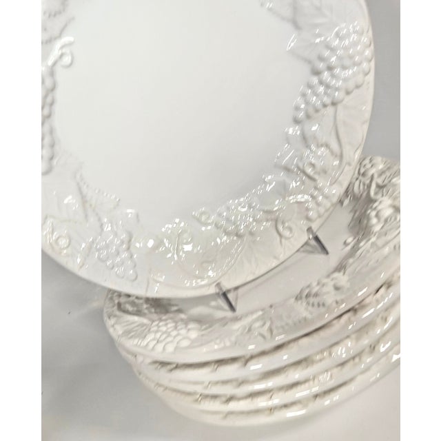 1990s Portugese White Sculpted Grapevine Plates- Set of Six For Sale - Image 5 of 14