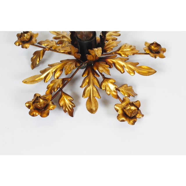 Gilded Floral Flush Mount Light, 1960s For Sale - Image 4 of 8