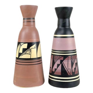 Vintage Native American Tribal Pottery Flared Vase - a Pair For Sale