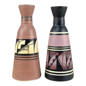 Vintage Native American Tribal Pottery Flared Vase - a Pair