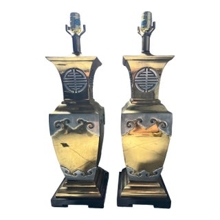 Late 20th Century Chinoiserie Brass Table Lamps - a Pair For Sale