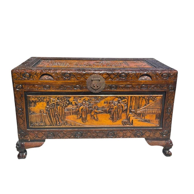 Chinese Vintage Chinese Camphor Wood Hand Crafted Nesting Chests Tables- Set of 3 For Sale - Image 3 of 12