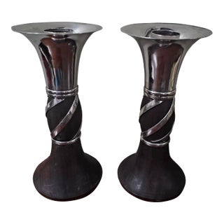 William Spratling Sterling and Rosewood Candlesticks For Sale