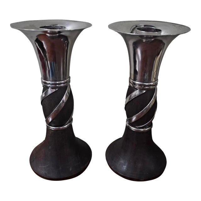 William Spratling Sterling and Rosewood Candlesticks For Sale