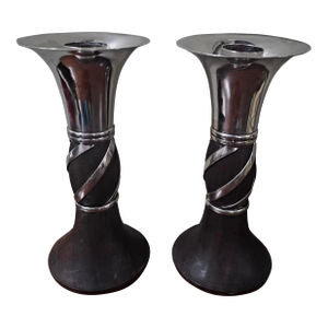 William Spratling Sterling and Rosewood Candlesticks