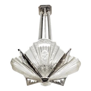 French Art Deco Pendant Chandelier Signed by Frontisi For Sale