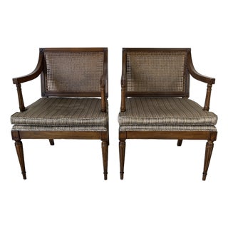 70's Vintage French Louis XVI Style Arm Accent Chairs - A Pair For Sale