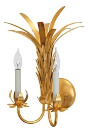 Matthew Izzo Home Reseda Two Arm Palm Gold Leaf Tole Metal Wall Sconce