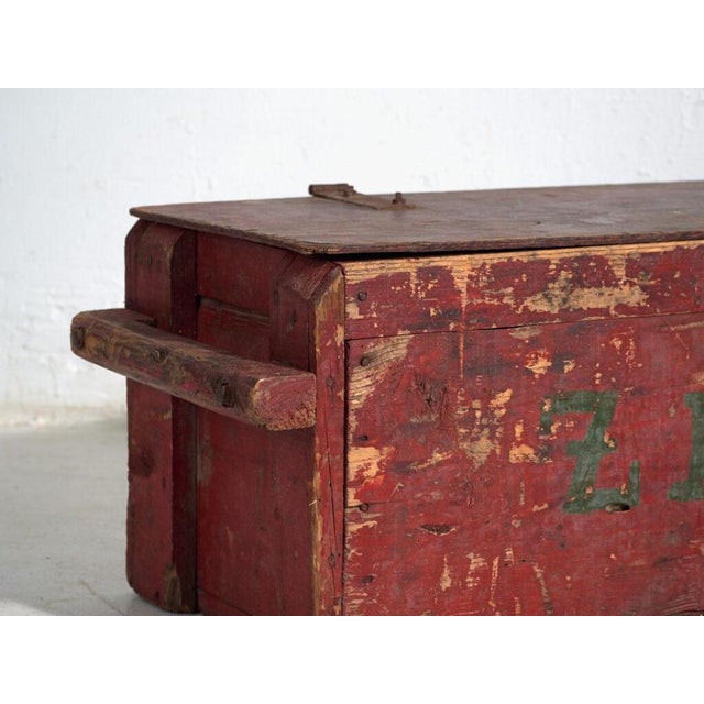Antique Rustic Red-Painted Trunk, Central Europe, 1880 For Sale - Image 4 of 11