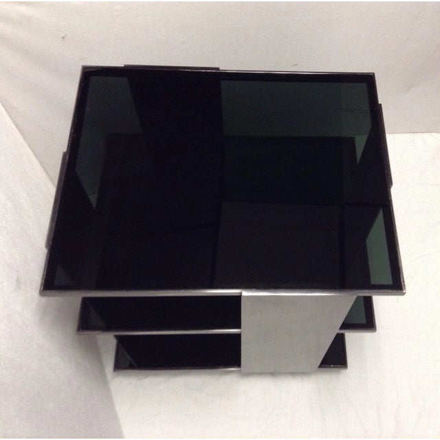 Milo Baughman Milo Baughman Style 3-Tier Chrome & Black Glass End Tables - a Pair For Sale - Image 4 of 11