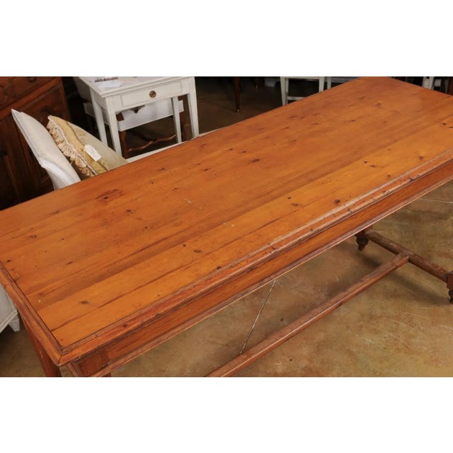 French Louis XVI Style 20th Century High Bar Pine Table With Cylindrical Legs For Sale - Image 9 of 13