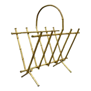 Mid 20th Century Vintage Italian Hollywood Regency Gold Gilt Metal Faux Bamboo Magazine Rack