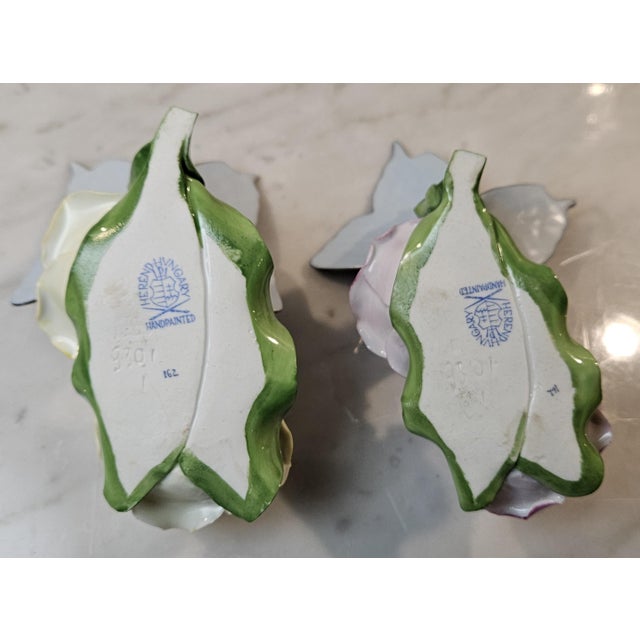 1980s 2 Beautiful Herend Butterfly and Flower Figurines For Sale - Image 15 of 17