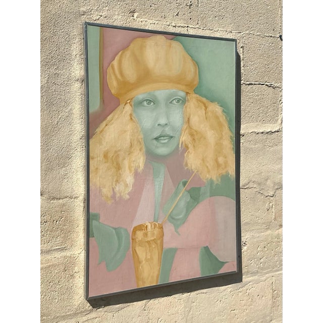 Mid 20th Century Mid 20th Century Vintage Boho Original Oil Painting on Canvas For Sale - Image 5 of 8