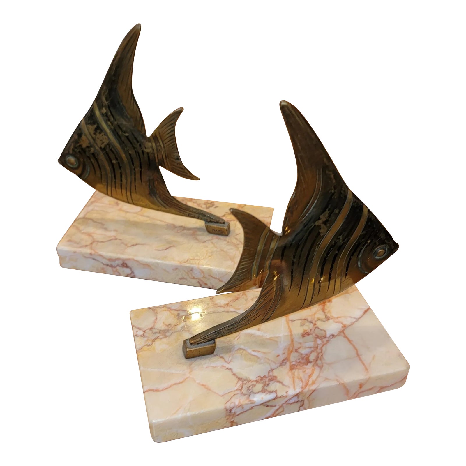 MidCentury Marble and Brass Fish Bookends a Pair Chairish