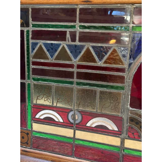 Glass Vintage Stained Glass Window Panel For Sale - Image 7 of 12