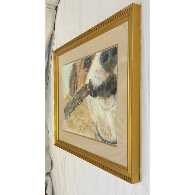 Framed Signed Original Watercolor Portrait of a Playful Terrier at the Beach by Capt Wick Reed For Sale - Image 9 of 12