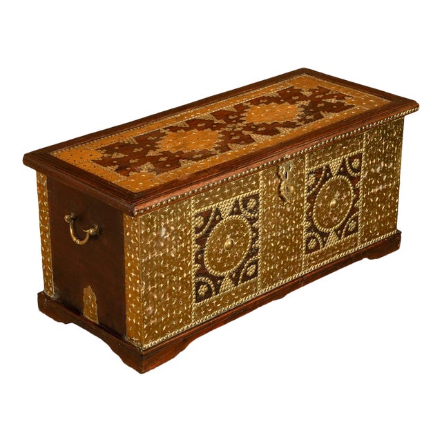 Antique Zanzibar Omani Teak & Brass Stud & Copper Clad Dowry Chest For Sale