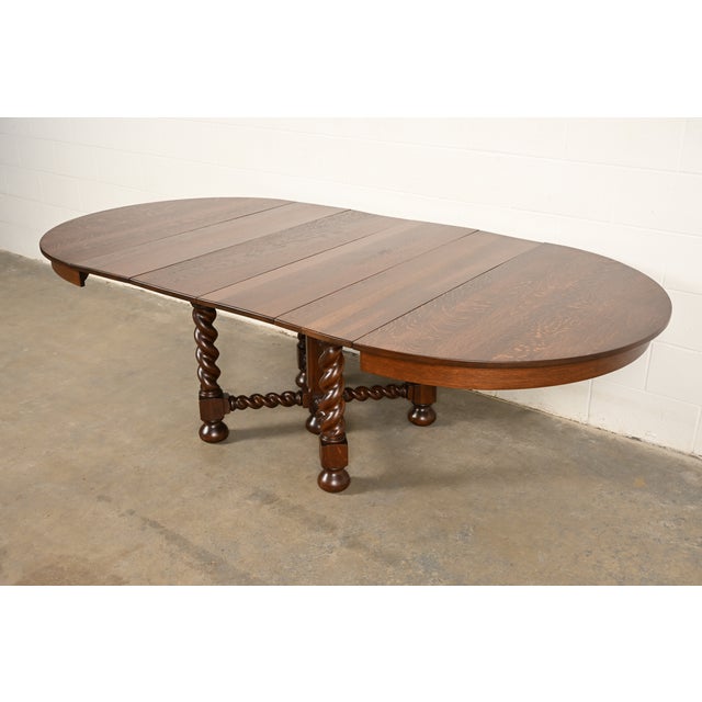 Stickley Brothers Antique Mission Oak Arts & Crafts Barley Twist Extension Dining Table, Newly Refinished For Sale In South Bend - Image 6 of 13
