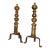 Share Large Pair 18th Century Turned Peened Brass Wrought Iron Fireplace Andirons For Sale