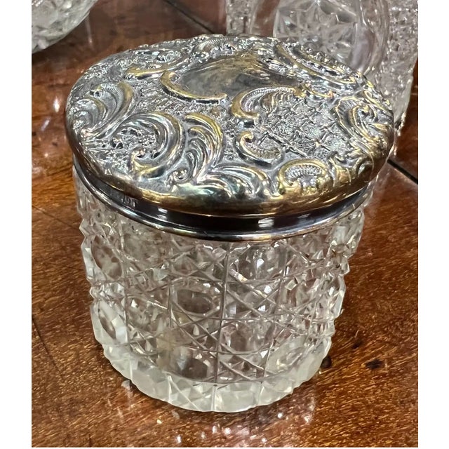 19th Century Grouping of 8 Cut Glass Jars With Sterling and Brass Lids For Sale In Richmond - Image 6 of 13