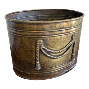 Vintage Brass Oval Jardiniere Planter Cachepot With Rope Detail