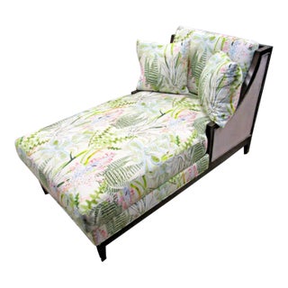 Ballard Designs Chaise Lounge Dark Wood Frame Upholstered Freya Multi Botanical For Sale