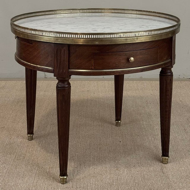 French Antique French Louis XVI Mahogany Marble Top Bouillotte Table For Sale - Image 3 of 18