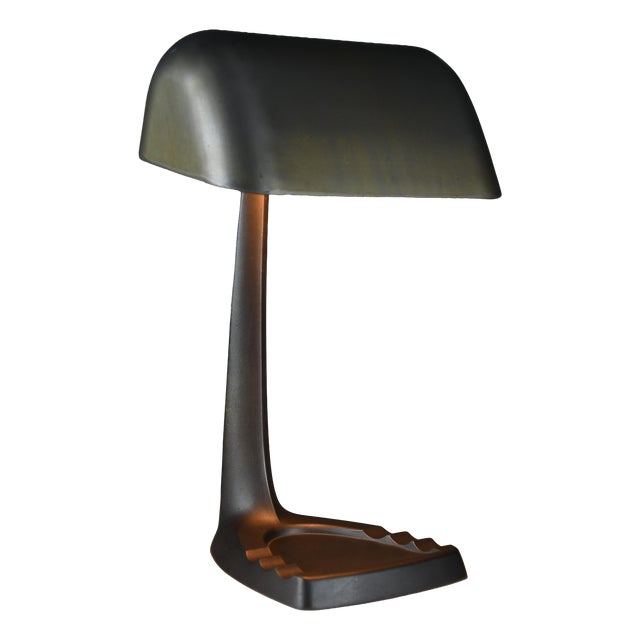 Art Deco Model 52 Aviator Desk Lamp with Integrated Pen Tray & Ashtray Base from Erpé, Belgium, 1930s For Sale