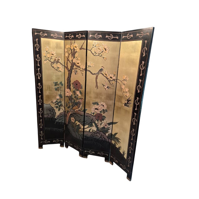 Bring timeless elegance into your home with this breathtaking four-panel Asian folding screen. This dual-sided masterpiece...