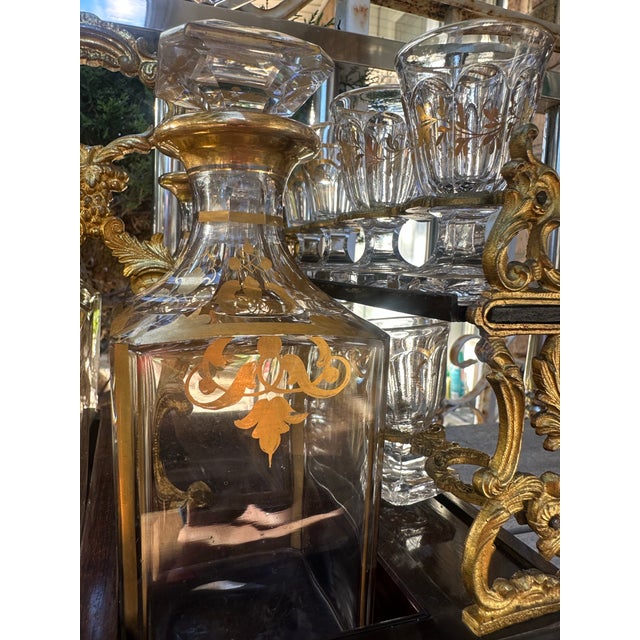 Brown 19th Century French Napoleon III Marquetry Liquor Tantalus With Gilt Crystal Decanters For Sale - Image 8 of 12