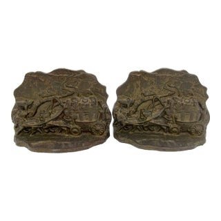 Pair of Vintage Western Stagecoach Metal Bookends For Sale