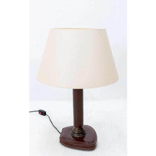 French Stichted Leather Desk Lamp, 1964 For Sale - Image 4 of 8