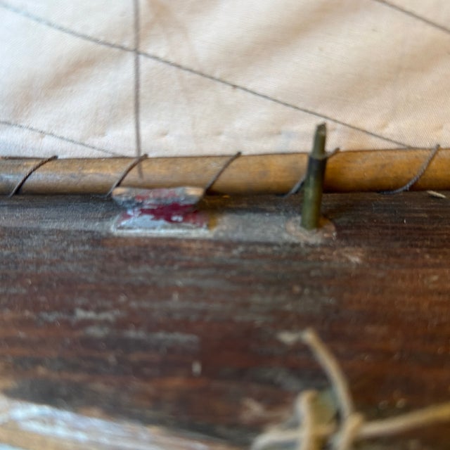 Early 20th Century Gaff-Rigged Carved Wood Pond Yacht on Custom Cradle For Sale - Image 9 of 12