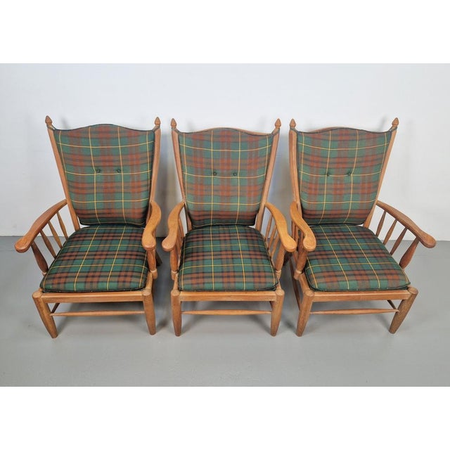 1960s Vintage Scandinavian Beech High Back Armchairs, 1960s, Set of 3 For Sale - Image 5 of 15