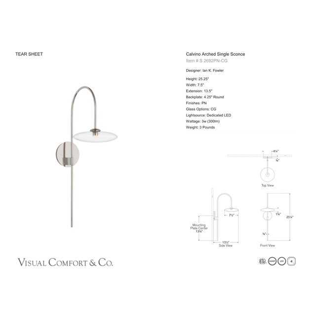 Metal Ian K. Fowler for Visual Comfort Signature Calvino Arched Single Sconce in Polished Nickel with Clear Glass For Sale - Image 7 of 8