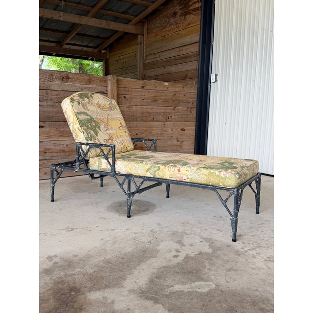 Vintage Coastal Chinoiserie Faux Bamboo Aluminum Chaise Lounge For Sale - Image 10 of 12