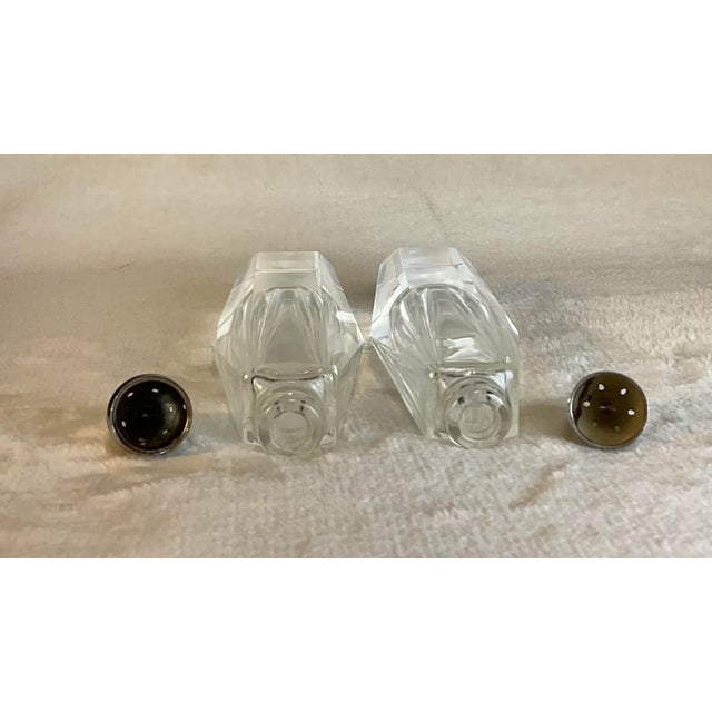 Transparent 1950s Mid-Century Art Deco Tall Cut Crystal Glass Salt & Pepper Shakers- a Pair For Sale - Image 8 of 12